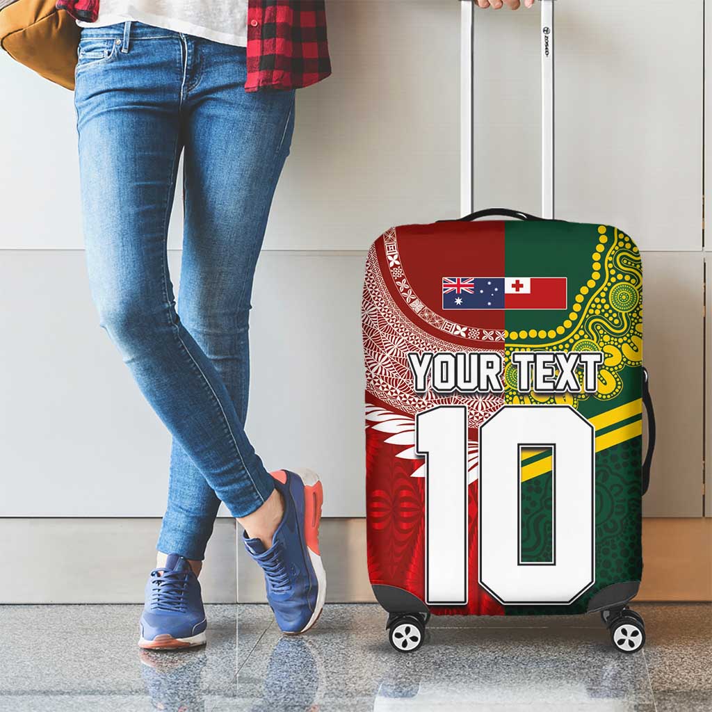 Custom Mate Ma'a Tonga and Australia Kangaroo Luggage Cover Nation Seal with Mascot Aboriginal and Tongan Kupesi Ngatu Art LT03 - Polynesian Pride