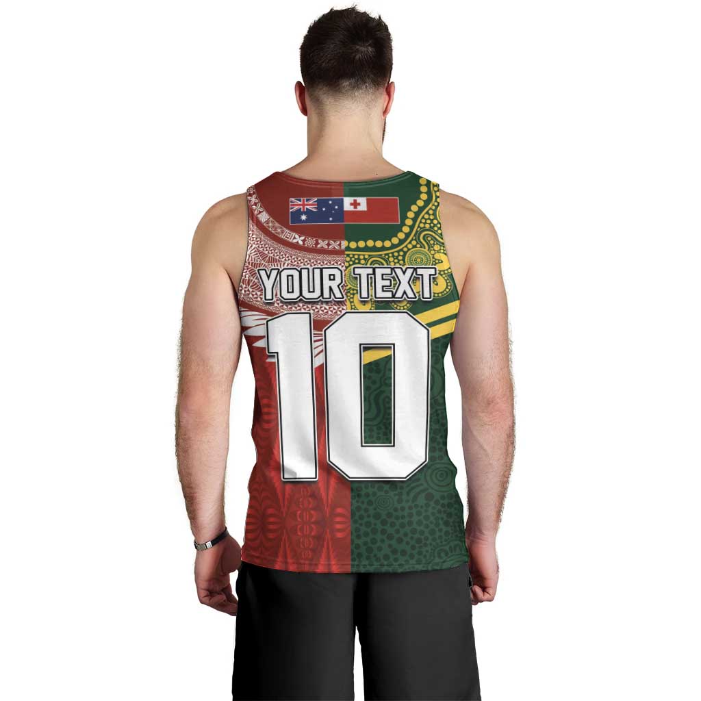 Custom Mate Ma'a Tonga and Australia Kangaroo Men Tank Top Nation Seal with Mascot Aboriginal and Tongan Kupesi Ngatu Art LT03 - Polynesian Pride