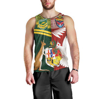 Custom Mate Ma'a Tonga and Australia Kangaroo Men Tank Top Nation Seal with Mascot Aboriginal and Tongan Kupesi Ngatu Art LT03 - Polynesian Pride