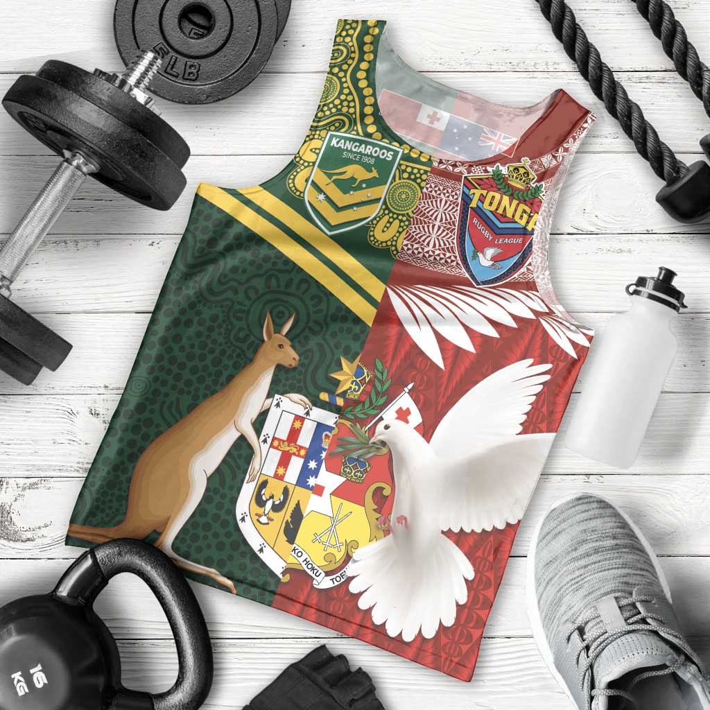 Custom Mate Ma'a Tonga and Australia Kangaroo Men Tank Top Nation Seal with Mascot Aboriginal and Tongan Kupesi Ngatu Art LT03 - Polynesian Pride