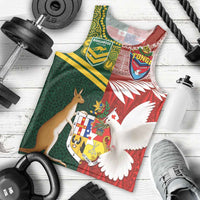 Custom Mate Ma'a Tonga and Australia Kangaroo Men Tank Top Nation Seal with Mascot Aboriginal and Tongan Kupesi Ngatu Art LT03 - Polynesian Pride