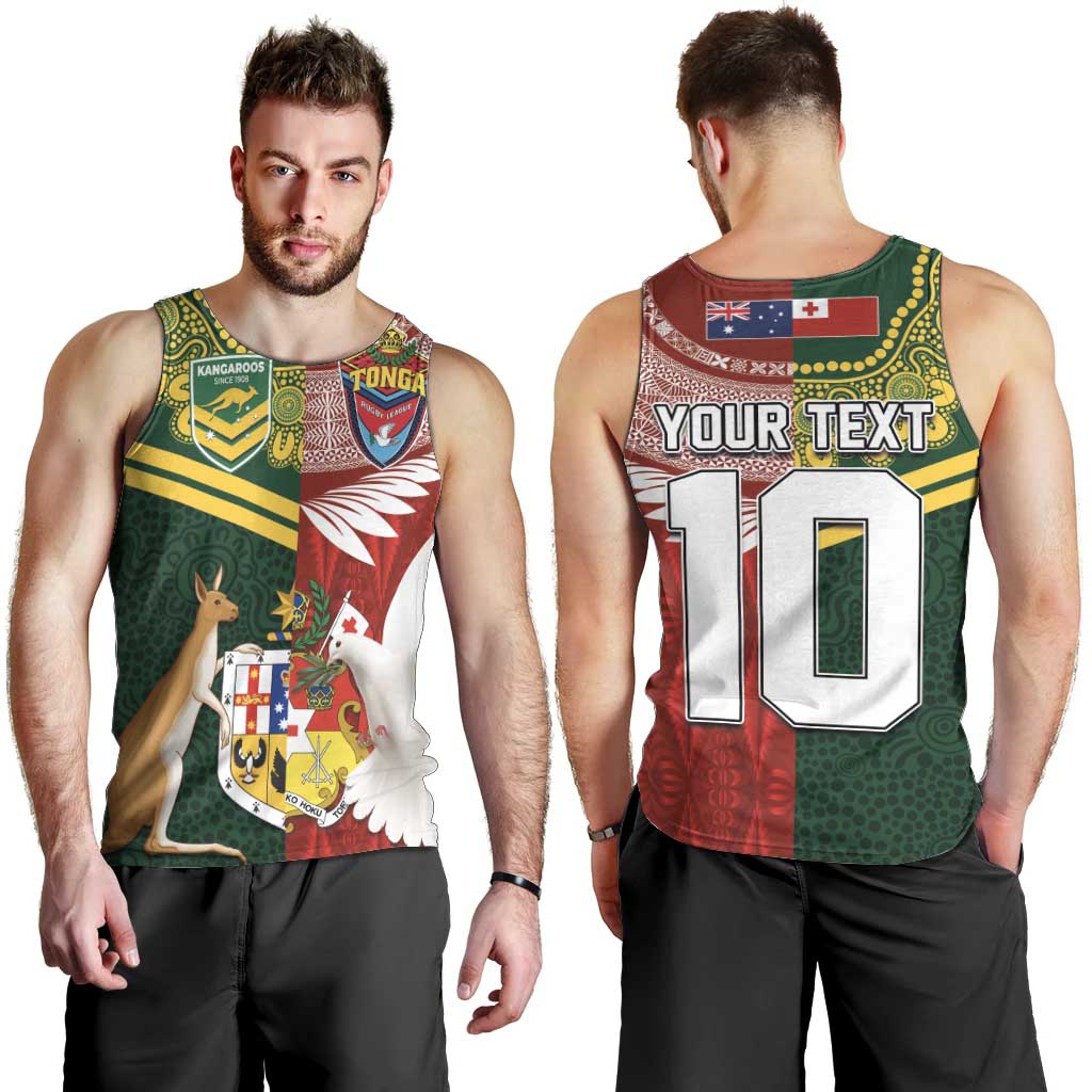 Custom Mate Ma'a Tonga and Australia Kangaroo Men Tank Top Nation Seal with Mascot Aboriginal and Tongan Kupesi Ngatu Art LT03 - Polynesian Pride