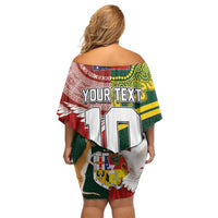 Custom Mate Ma'a Tonga and Australia Kangaroo Off Shoulder Short Dress Nation Seal with Mascot Aboriginal and Tongan Kupesi Ngatu Art LT03 - Polynesian Pride