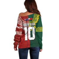 Custom Mate Ma'a Tonga and Australia Kangaroo Off Shoulder Sweater Nation Seal with Mascot Aboriginal and Tongan Kupesi Ngatu Art LT03 - Polynesian Pride