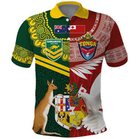 Mate Ma'a Tonga and Australia Kangaroo Polo Shirt - Nation Seal Kupesi Ngatu Aboriginal Art LT03 Red - Polynesian Pride