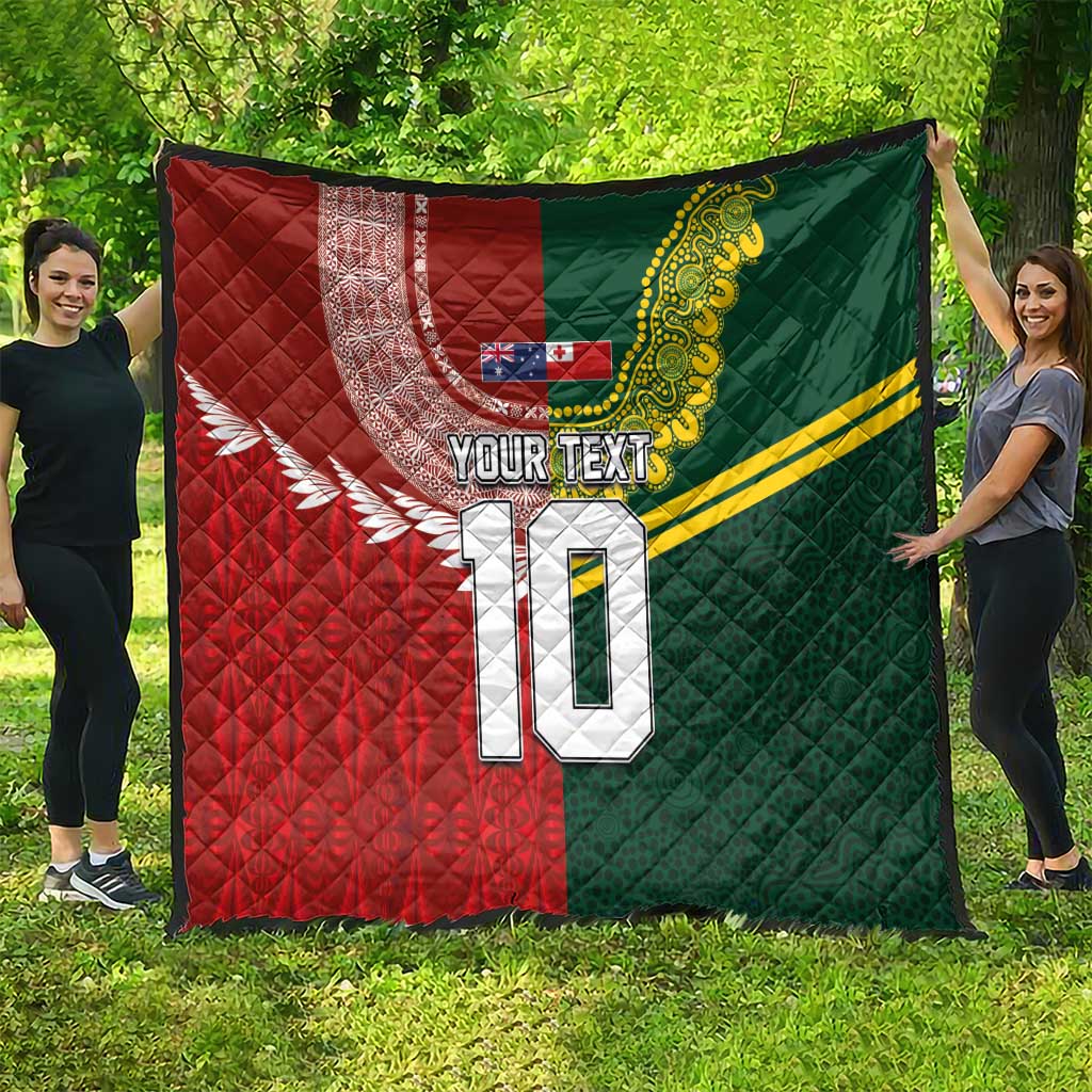 Custom Mate Ma'a Tonga and Australia Kangaroo Quilt Nation Seal with Mascot Aboriginal and Tongan Kupesi Ngatu Art LT03 - Polynesian Pride