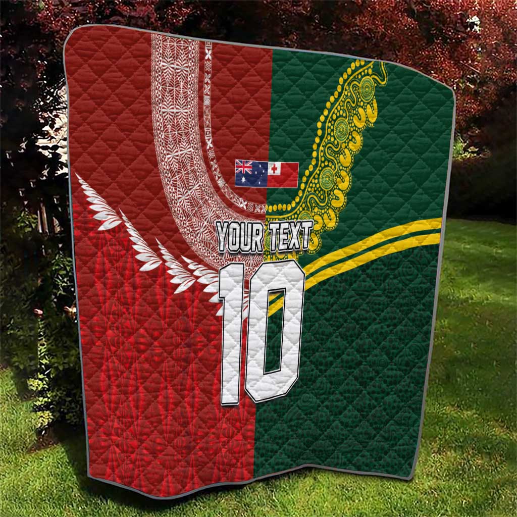 Custom Mate Ma'a Tonga and Australia Kangaroo Quilt Nation Seal with Mascot Aboriginal and Tongan Kupesi Ngatu Art LT03 - Polynesian Pride