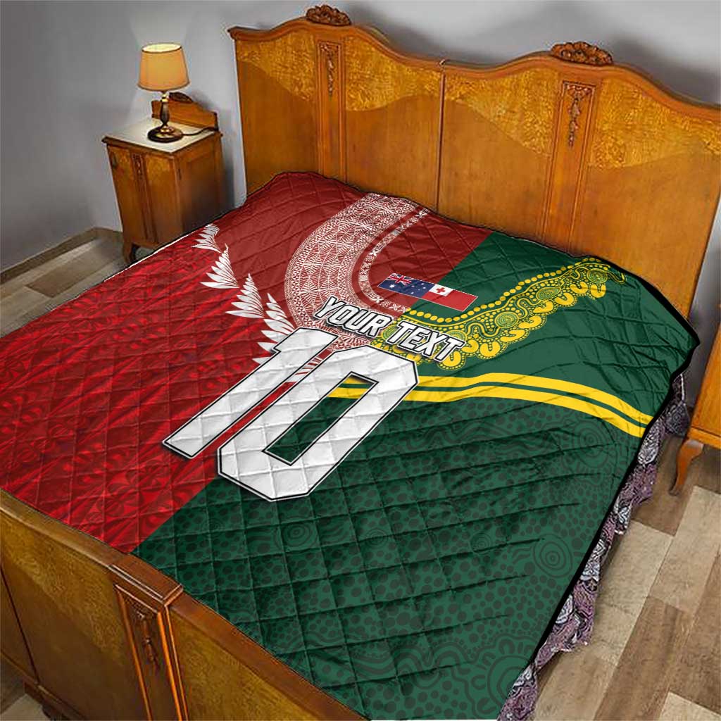 Custom Mate Ma'a Tonga and Australia Kangaroo Quilt Nation Seal with Mascot Aboriginal and Tongan Kupesi Ngatu Art LT03 - Polynesian Pride