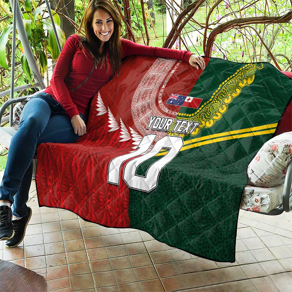 Custom Mate Ma'a Tonga and Australia Kangaroo Quilt Nation Seal with Mascot Aboriginal and Tongan Kupesi Ngatu Art LT03 - Polynesian Pride
