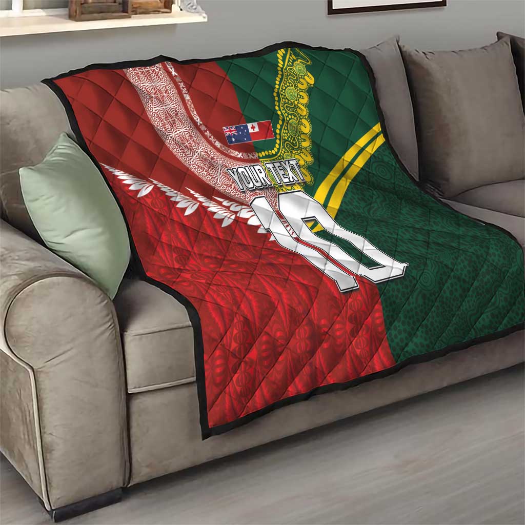 Custom Mate Ma'a Tonga and Australia Kangaroo Quilt Nation Seal with Mascot Aboriginal and Tongan Kupesi Ngatu Art LT03 - Polynesian Pride