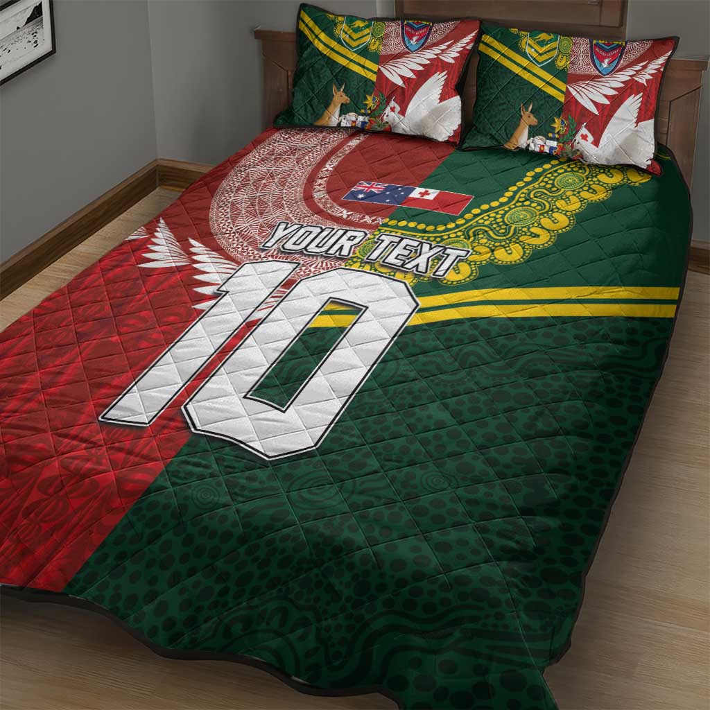 Custom Mate Ma'a Tonga and Australia Kangaroo Quilt Bed Set Nation Seal with Mascot Aboriginal and Tongan Kupesi Ngatu Art LT03 - Polynesian Pride