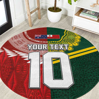Custom Mate Ma'a Tonga and Australia Kangaroo Round Carpet Nation Seal with Mascot Aboriginal and Tongan Kupesi Ngatu Art LT03 Red - Polynesian Pride