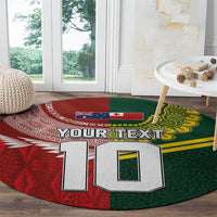 Custom Mate Ma'a Tonga and Australia Kangaroo Round Carpet Nation Seal with Mascot Aboriginal and Tongan Kupesi Ngatu Art LT03 - Polynesian Pride