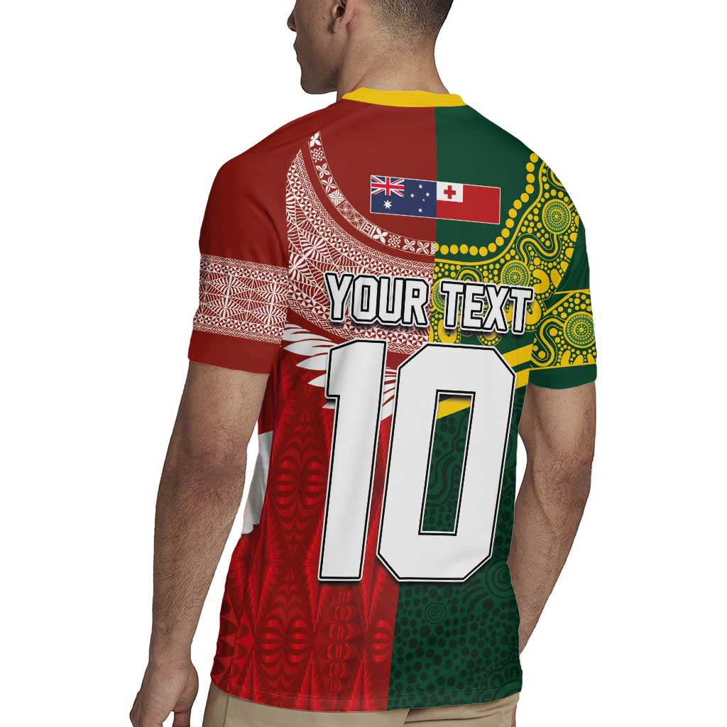 Custom Mate Ma'a Tonga and Australia Kangaroo Rugby Jersey Nation Seal with Mascot Aboriginal and Tongan Kupesi Ngatu Art LT03 - Polynesian Pride