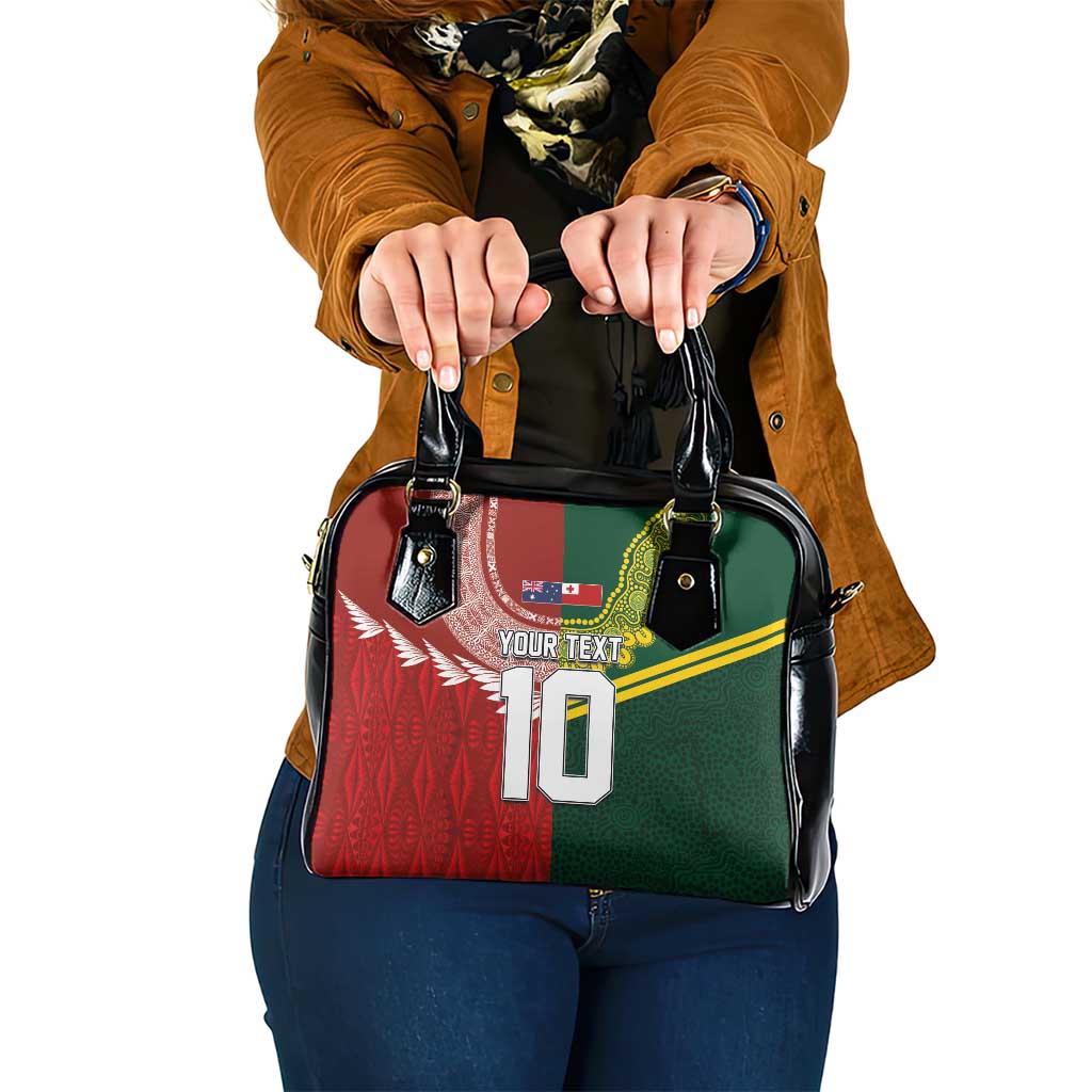 Custom Mate Ma'a Tonga and Australia Kangaroo Shoulder Handbag Nation Seal with Mascot Aboriginal and Tongan Kupesi Ngatu Art LT03 One Size Red - Polynesian Pride