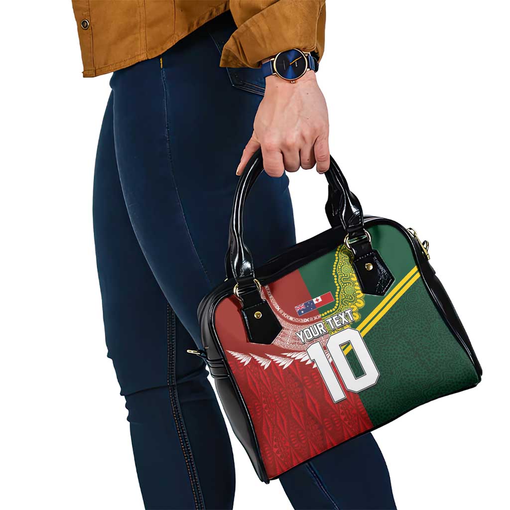 Custom Mate Ma'a Tonga and Australia Kangaroo Shoulder Handbag Nation Seal with Mascot Aboriginal and Tongan Kupesi Ngatu Art LT03 - Polynesian Pride