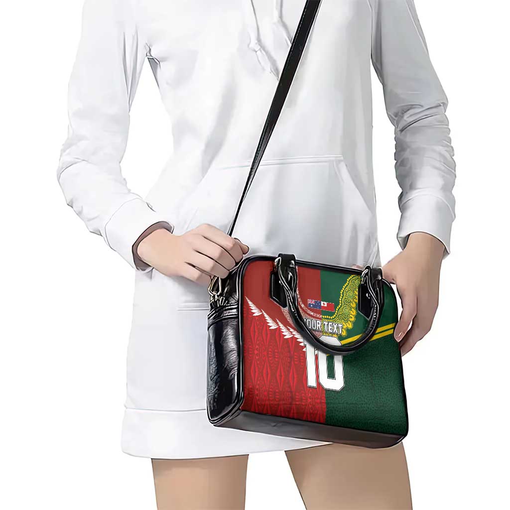 Custom Mate Ma'a Tonga and Australia Kangaroo Shoulder Handbag Nation Seal with Mascot Aboriginal and Tongan Kupesi Ngatu Art LT03 - Polynesian Pride