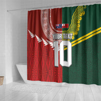 Custom Mate Ma'a Tonga and Australia Kangaroo Shower Curtain Nation Seal with Mascot Aboriginal and Tongan Kupesi Ngatu Art LT03 - Polynesian Pride
