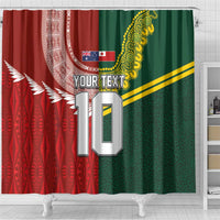 Custom Mate Ma'a Tonga and Australia Kangaroo Shower Curtain Nation Seal with Mascot Aboriginal and Tongan Kupesi Ngatu Art LT03 - Polynesian Pride