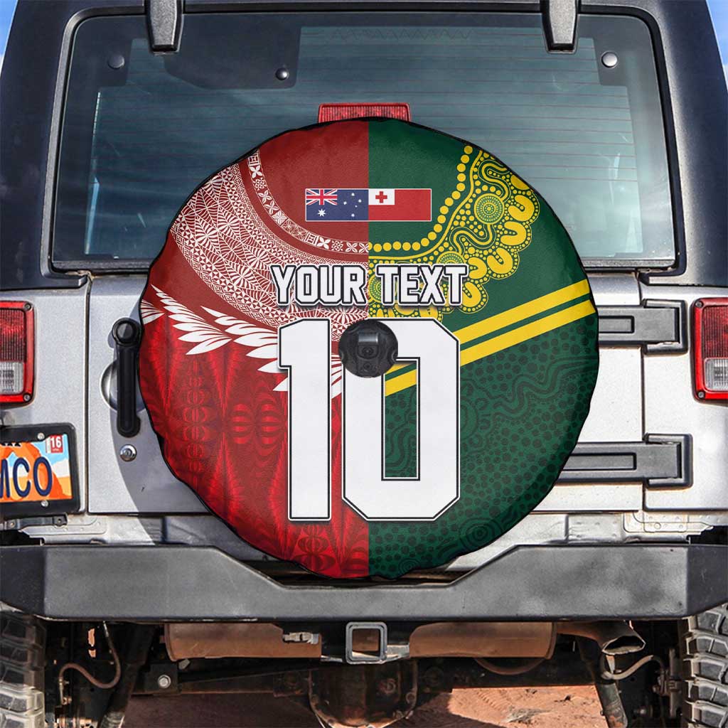 Custom Mate Ma'a Tonga and Australia Kangaroo Spare Tire Cover Nation Seal with Mascot Aboriginal and Tongan Kupesi Ngatu Art LT03 Red - Polynesian Pride