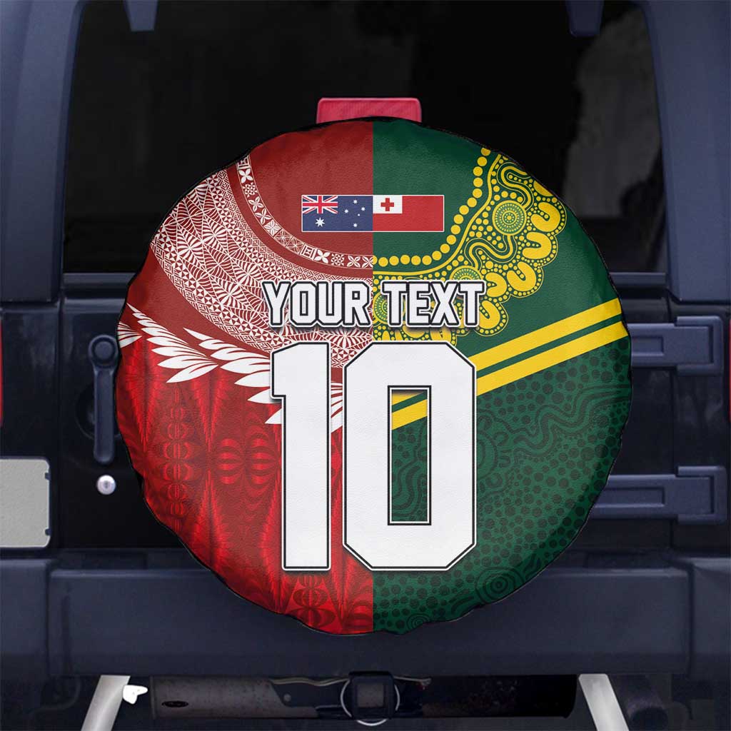 Custom Mate Ma'a Tonga and Australia Kangaroo Spare Tire Cover Nation Seal with Mascot Aboriginal and Tongan Kupesi Ngatu Art LT03 - Polynesian Pride