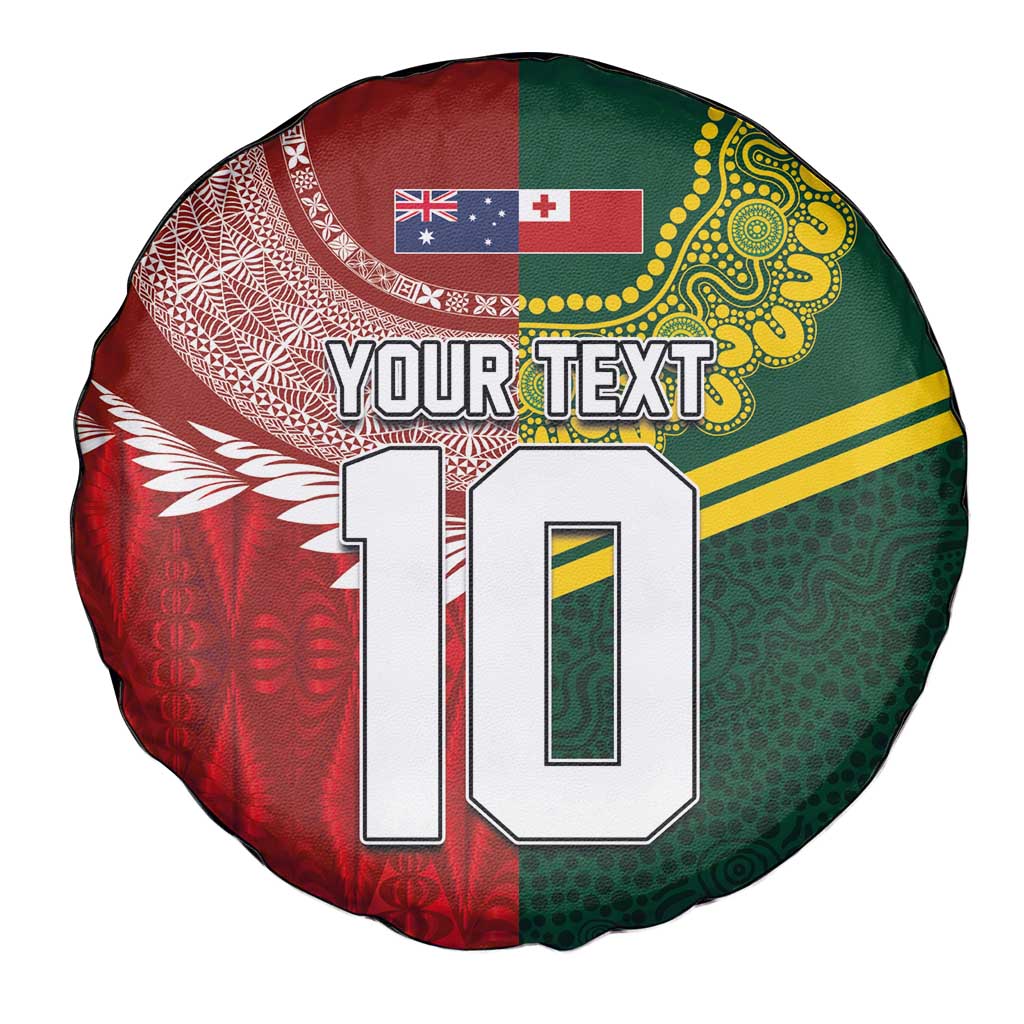 Custom Mate Ma'a Tonga and Australia Kangaroo Spare Tire Cover Nation Seal with Mascot Aboriginal and Tongan Kupesi Ngatu Art LT03 - Polynesian Pride