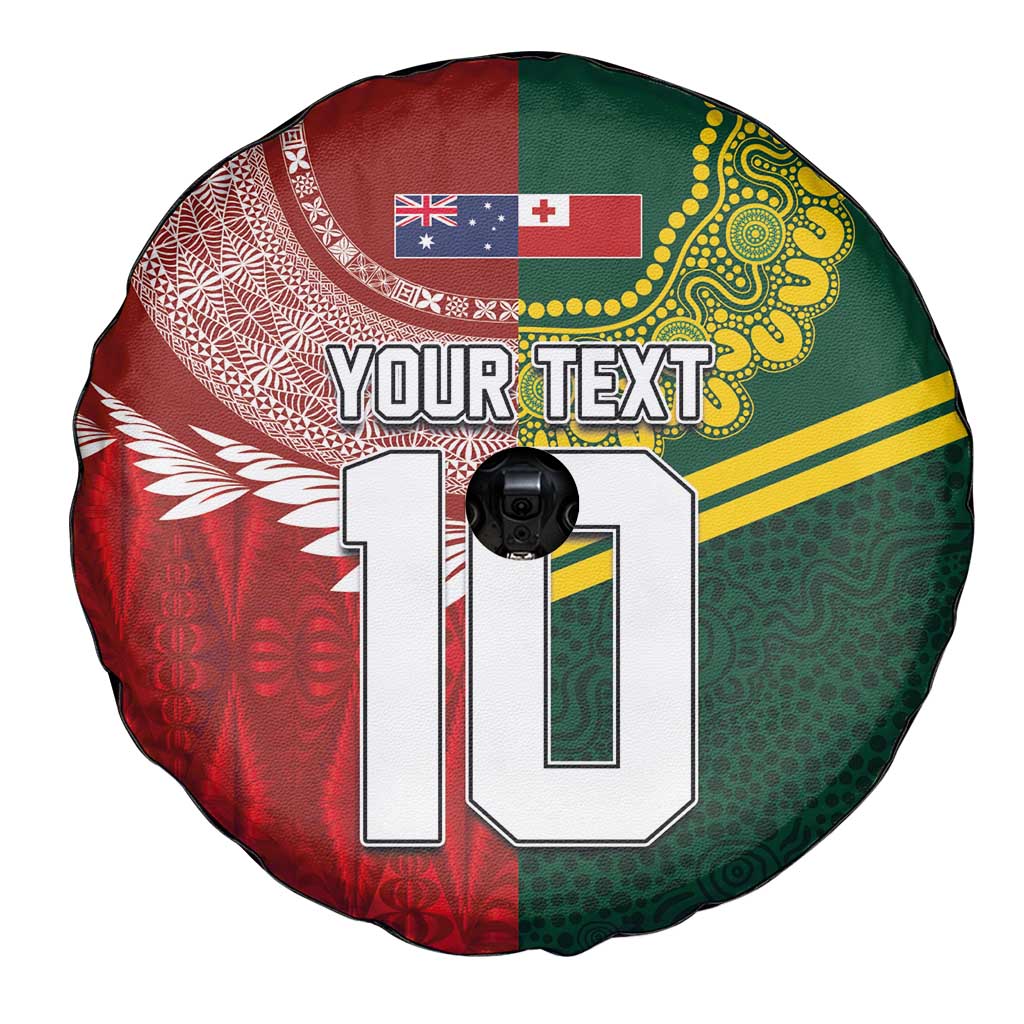 Custom Mate Ma'a Tonga and Australia Kangaroo Spare Tire Cover Nation Seal with Mascot Aboriginal and Tongan Kupesi Ngatu Art LT03 - Polynesian Pride