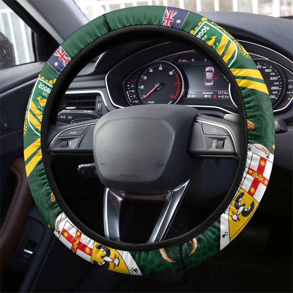 Mate Ma'a Tonga and Australia Kangaroo Steering Wheel Cover Nation Seal with Mascot Aboriginal and Tongan Kupesi Ngatu Art LT03 - Polynesian Pride