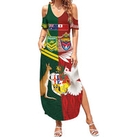 Custom Mate Ma'a Tonga and Australia Kangaroo Summer Maxi Dress Nation Seal with Mascot Aboriginal and Tongan Kupesi Ngatu Art LT03 Women Red - Polynesian Pride