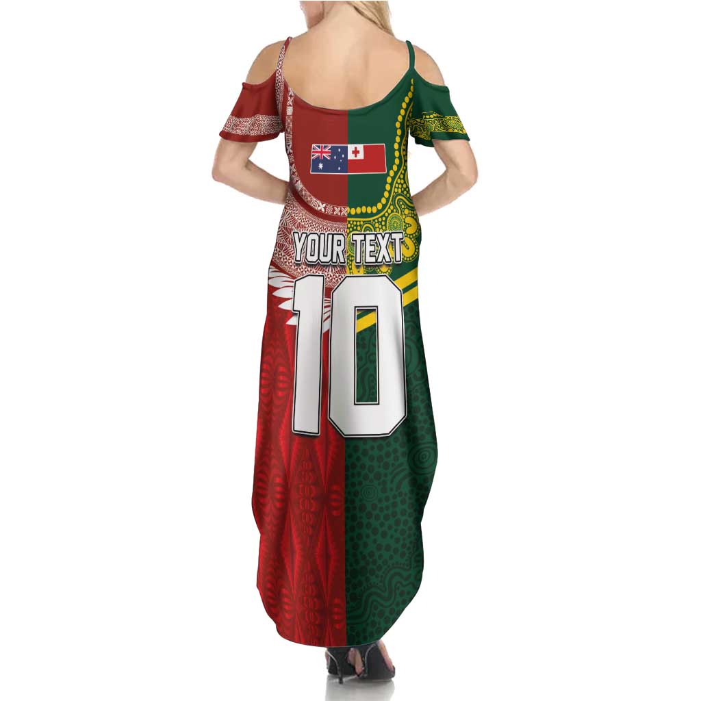 Custom Mate Ma'a Tonga and Australia Kangaroo Summer Maxi Dress Nation Seal with Mascot Aboriginal and Tongan Kupesi Ngatu Art LT03 - Polynesian Pride