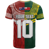Custom Mate Ma'a Tonga and Australia Kangaroo T Shirt Nation Seal with Mascot Aboriginal and Tongan Kupesi Ngatu Art LT03 - Polynesian Pride