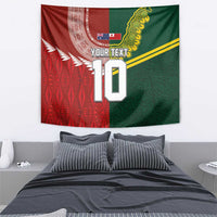 Custom Mate Ma'a Tonga and Australia Kangaroo Tapestry Nation Seal with Mascot Aboriginal and Tongan Kupesi Ngatu Art LT03 - Polynesian Pride