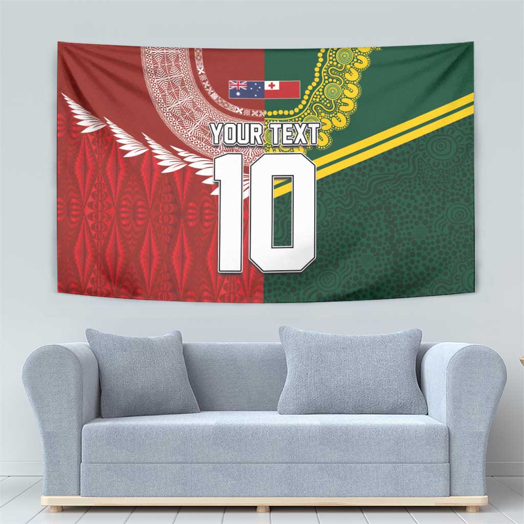 Custom Mate Ma'a Tonga and Australia Kangaroo Tapestry Nation Seal with Mascot Aboriginal and Tongan Kupesi Ngatu Art LT03 - Polynesian Pride