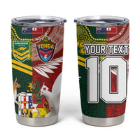Custom Mate Ma'a Tonga and Australia Kangaroo Tumbler Cup Nation Seal with Mascot Aboriginal and Tongan Kupesi Ngatu Art LT03 Red - Polynesian Pride