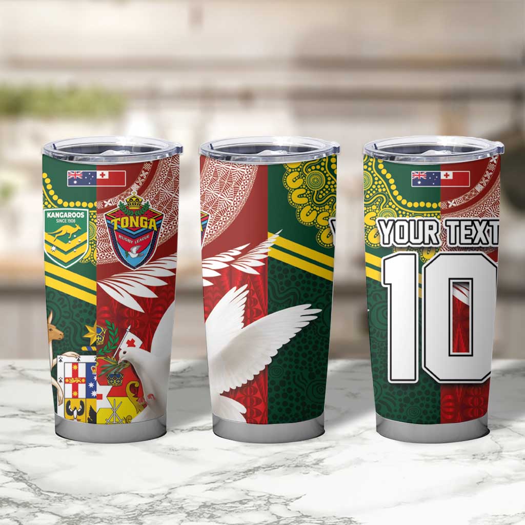 Custom Mate Ma'a Tonga and Australia Kangaroo Tumbler Cup Nation Seal with Mascot Aboriginal and Tongan Kupesi Ngatu Art LT03 - Polynesian Pride