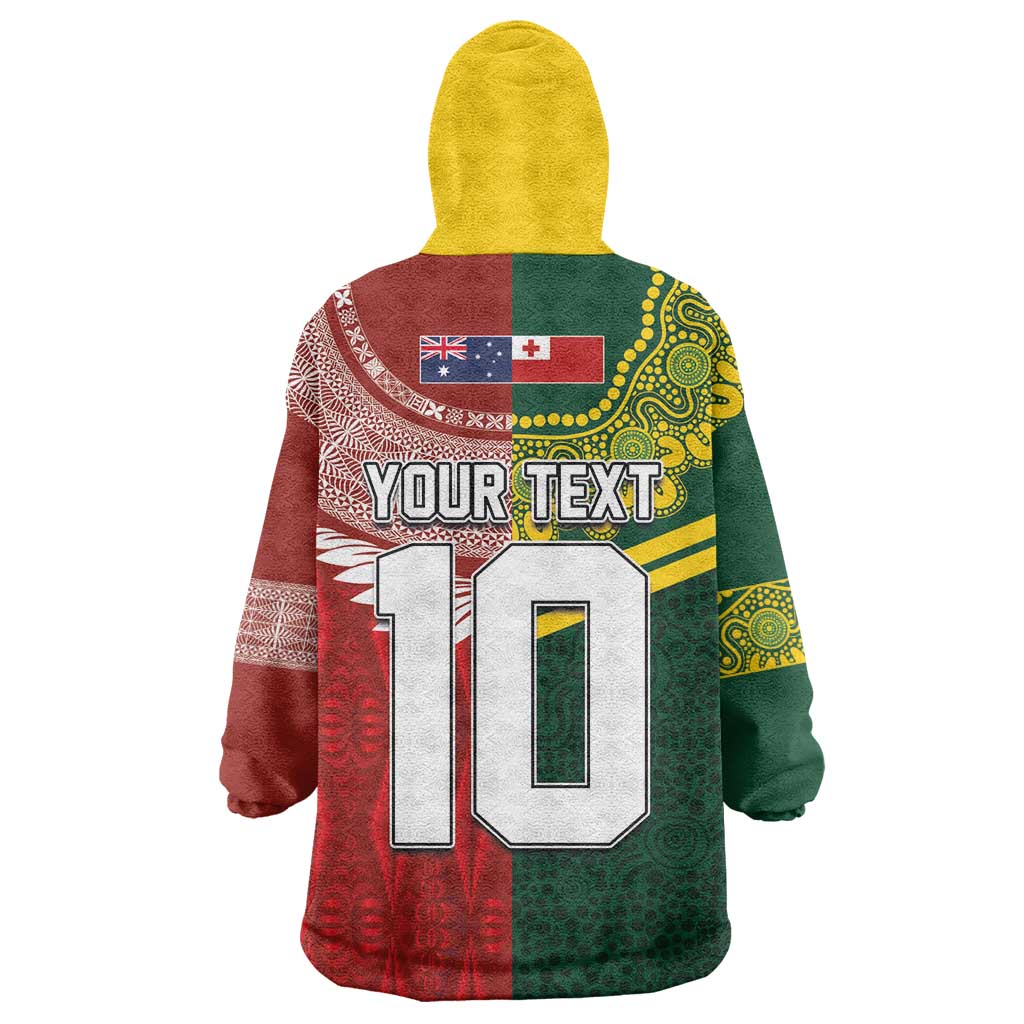 Custom Mate Ma'a Tonga and Australia Kangaroo Wearable Blanket Hoodie Nation Seal with Mascot Aboriginal and Tongan Kupesi Ngatu Art LT03 - Polynesian Pride