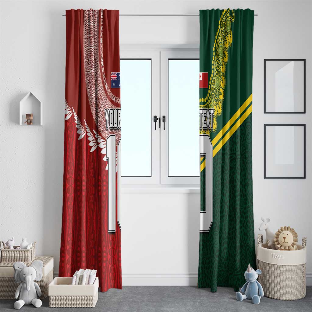 Custom Mate Ma'a Tonga and Australia Kangaroo Window Curtain Nation Seal with Mascot Aboriginal and Tongan Kupesi Ngatu Art LT03 - Polynesian Pride