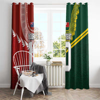 Custom Mate Ma'a Tonga and Australia Kangaroo Window Curtain Nation Seal with Mascot Aboriginal and Tongan Kupesi Ngatu Art LT03 - Polynesian Pride