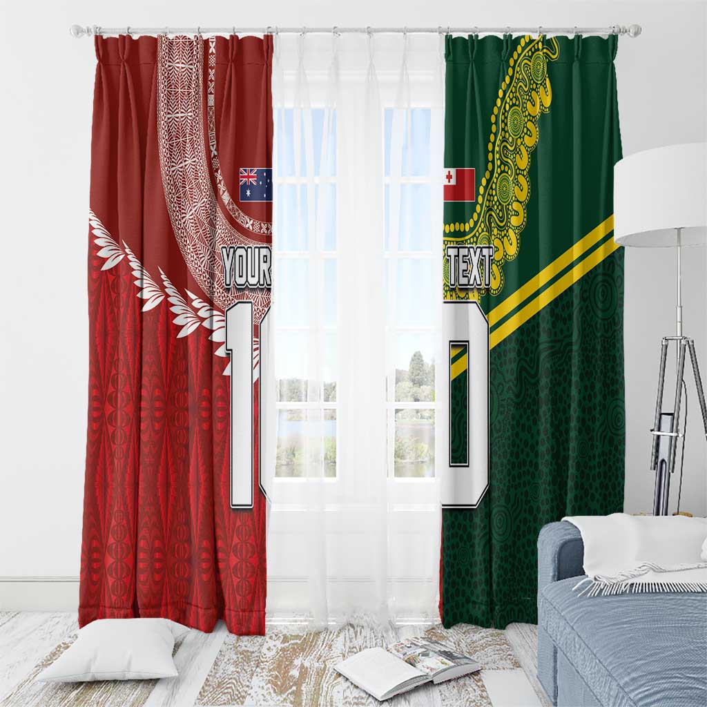 Custom Mate Ma'a Tonga and Australia Kangaroo Window Curtain Nation Seal with Mascot Aboriginal and Tongan Kupesi Ngatu Art LT03 - Polynesian Pride
