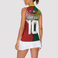 Custom Mate Ma'a Tonga and Australia Kangaroo Women Sleeveless Polo Shirt Nation Seal with Mascot Aboriginal and Tongan Kupesi Ngatu Art LT03 - Polynesian Pride