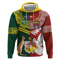 Custom Mate Ma'a Tonga and Australia Kangaroo Zip Hoodie Nation Seal with Mascot Aboriginal and Tongan Kupesi Ngatu Art LT03 Pullover Hoodie Red - Polynesian Pride