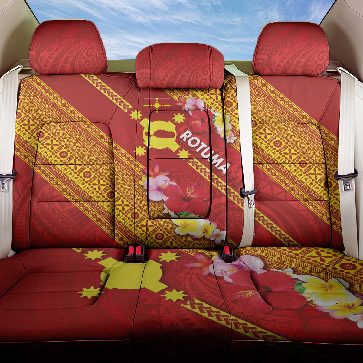 Rotuma Island Back Car Seat Cover Fijian Tapa with Polynesian Art and Hibiscus LT03 One Size Red - Polynesian Pride
