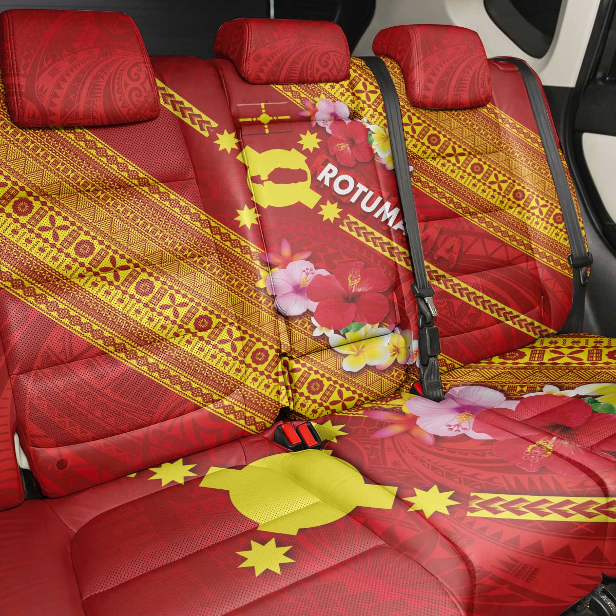 Rotuma Island Back Car Seat Cover Fijian Tapa with Polynesian Art and Hibiscus LT03 - Polynesian Pride
