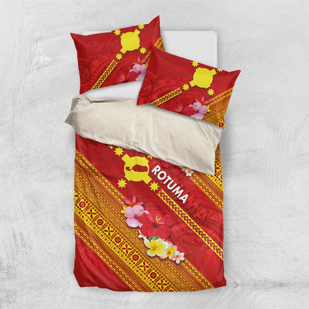 Rotuma Island Bedding Set Fijian Tapa with Polynesian Art and Hibiscus