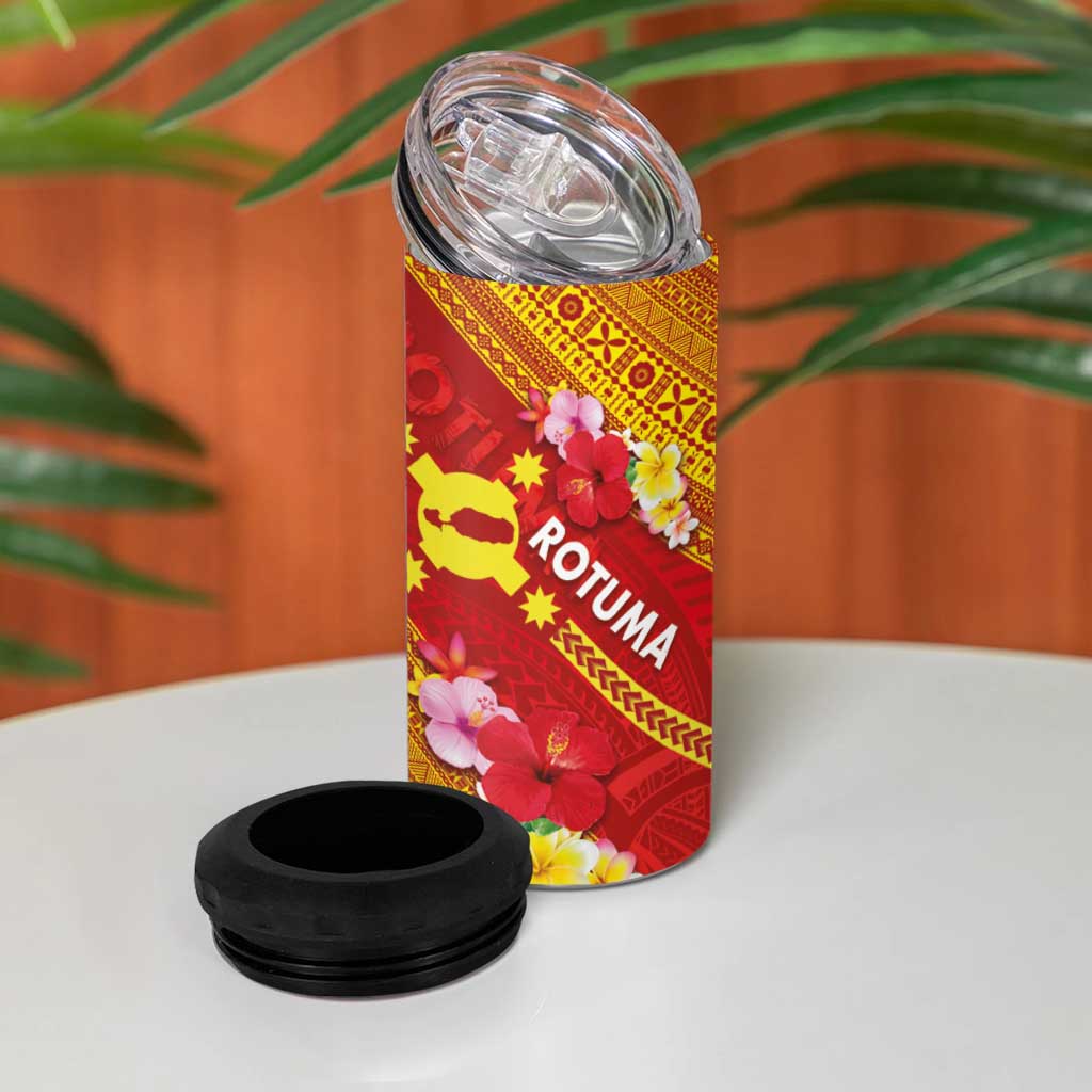 Rotuma Island 4 in 1 Can Cooler Tumbler Fijian Tapa with Polynesian Art and Hibiscus LT03 - Polynesian Pride