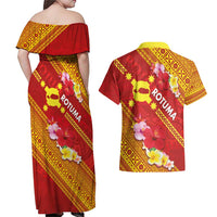 Rotuma Island Couples Matching Off Shoulder Maxi Dress and Hawaiian Shirt Fijian Tapa with Polynesian Art and Hibiscus LT03 - Polynesian Pride