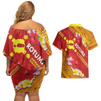 Rotuma Island Couples Matching Off Shoulder Short Dress and Hawaiian Shirt Fijian Tapa with Polynesian Art and Hibiscus LT03 - Polynesian Pride
