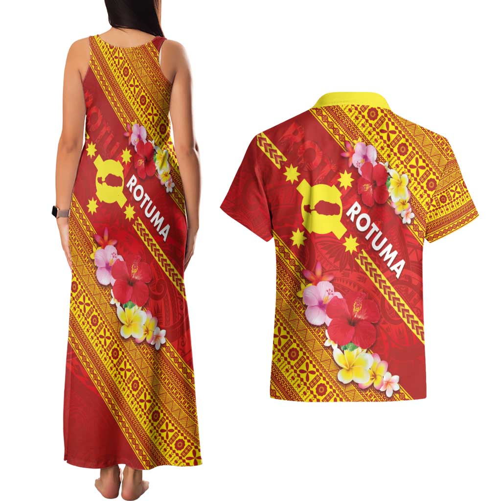 Rotuma Island Couples Matching Tank Maxi Dress and Hawaiian Shirt Fijian Tapa with Polynesian Art and Hibiscus LT03 - Polynesian Pride