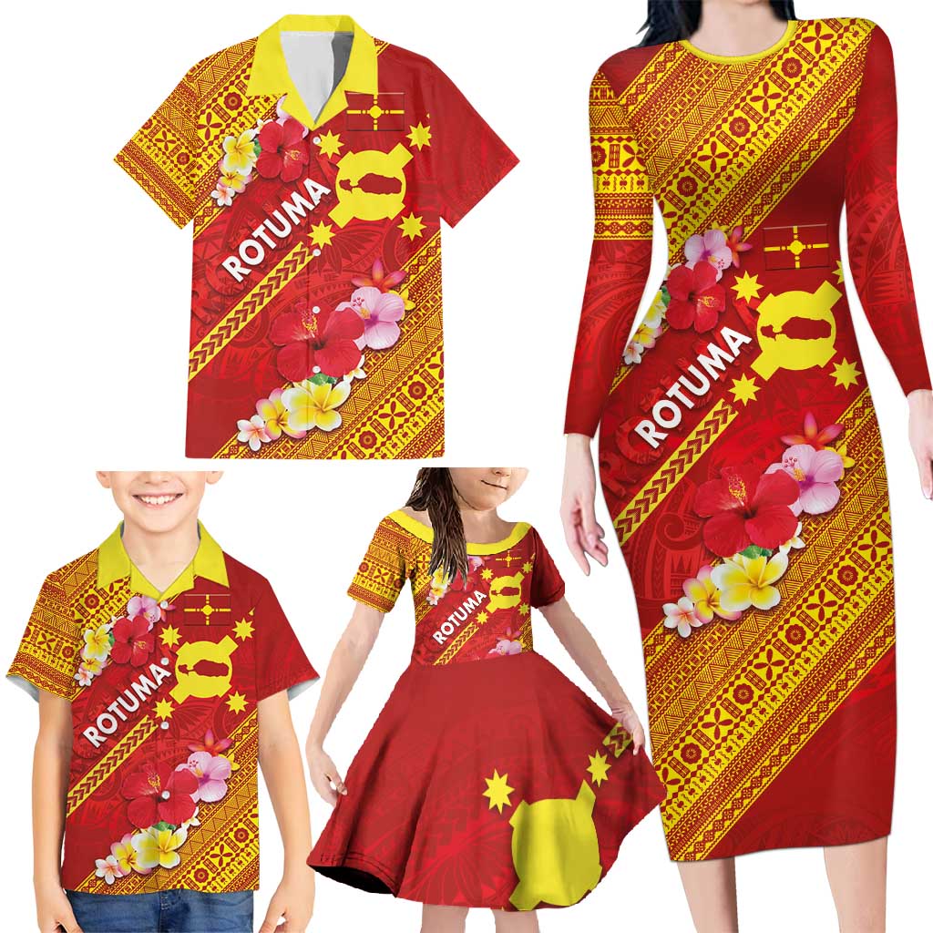 Rotuma Island Family Matching Long Sleeve Bodycon Dress and Hawaiian Shirt Fijian Tapa with Polynesian Art and Hibiscus LT03 - Polynesian Pride