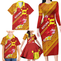 Rotuma Island Family Matching Long Sleeve Bodycon Dress and Hawaiian Shirt Fijian Tapa with Polynesian Art and Hibiscus LT03 - Polynesian Pride